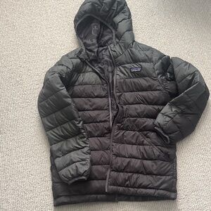 Patagonia Youth Reversible Down Sweater Hooded Puffer Jacket - Black and Grey